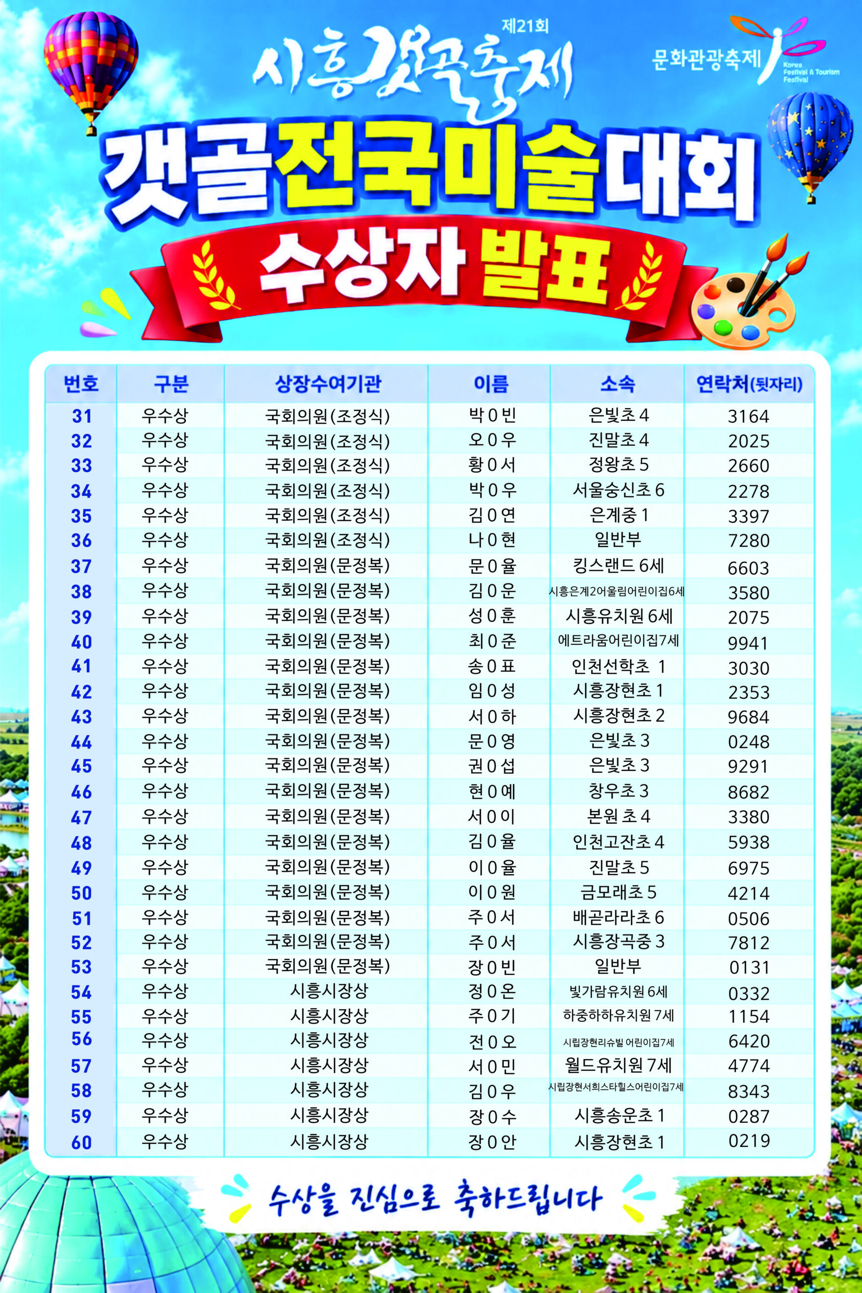 갯골전국미술대회 결과 발표